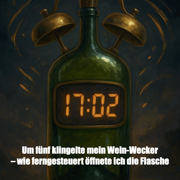 Bei mir klingelte immer pünktlich zwischen 17.00 und 18.00 mein innerer "Wein-Wecker", der mich wie ferngesteuert die Flasche öffnen liess.